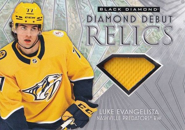 jersey RC karta LUKE EVANGELISTA 23-24 Black Diamond Diamond Debut Relics číslo DD-LE